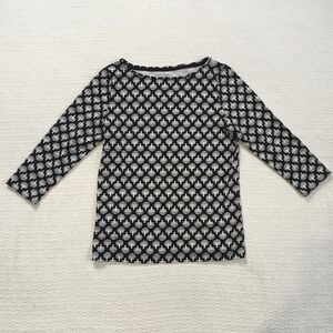 Talbots Petite S Black White Long Sleeve Boat Neck‎ Top Casual The Talbots Tee